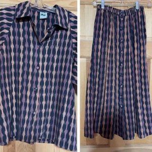 Los Mamos Hand Woven Maxi Skirt/Blouse Set Southwestern Vintage 90’s